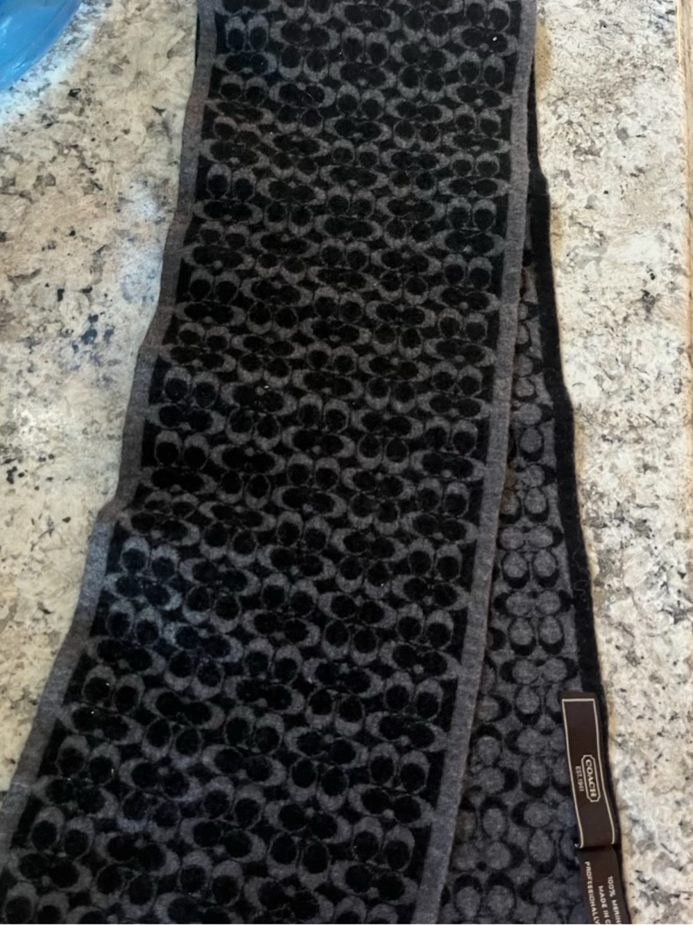 Coach Black and Gray Floral Jacquard Scarf